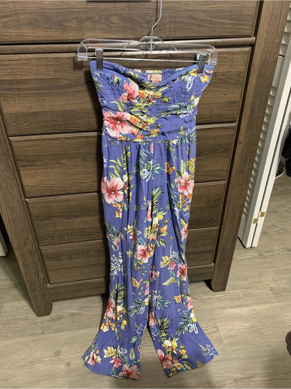 Tropical strapless jumpsuit